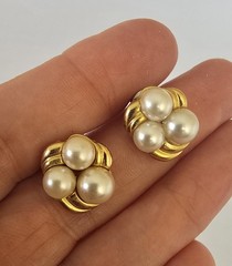 Vintage 80’s NOS Gold Tone Faux Pearl Pierced Stud Earrings Made in USA New