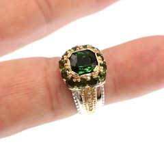 14k White and Yellow Gold Natural Green Tourmaline and Diamond Ring Size 5.75