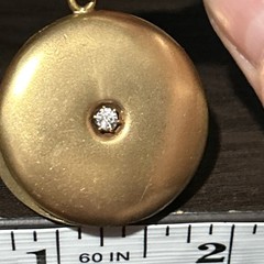 Victorian 9.9g Round Matte Gold Filled Locket Pendant Photo C Co Stamp CZ Stone
