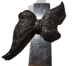 Vintage Marcasite Bow Brooch Silver Tone Large Pin Granny Core 2.5 x 2.5 in