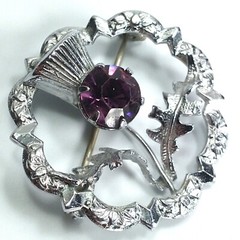 English Amethyst Rhinestone Thistle Brooch Silver Tone Wreath 1.5 in. by MIRACLE