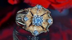 14k yellow gold sz 6 ring 0.80ct natural diamond flower vintage 8.26g Prism-lite