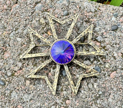 Vintage Signed Edlee Rivoli Purple Rhinestone Maltese Cross Brooch Etruscan