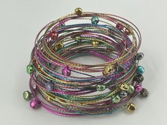 Boho Jingle Bell Coil Wrap Bracelet Multi-Color Metallic Wire 7.75″