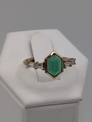 Vintage ES Simulated Emerald And Diamond Gold Over Sterling Silver Ring Size 7