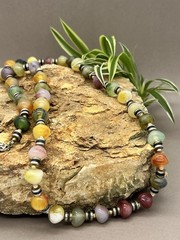 Vintage Boho Faux Stone Beaded Necklace Multicolor Plastic Beads
