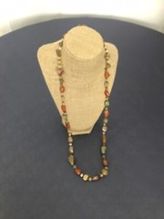 Vintage Necklace Boho Polished Glass Stone Rock Orange Green Tan Purple 30″