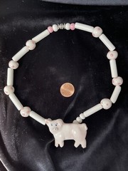 Flying Colors Ceramic Pig Necklace Pink Dot Beads