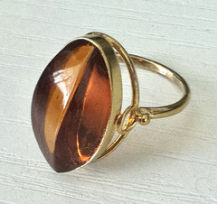 Vintage, 875 Silver Stamped, Vermeil, Russian Baltic Amber Ring, Size 7.75.