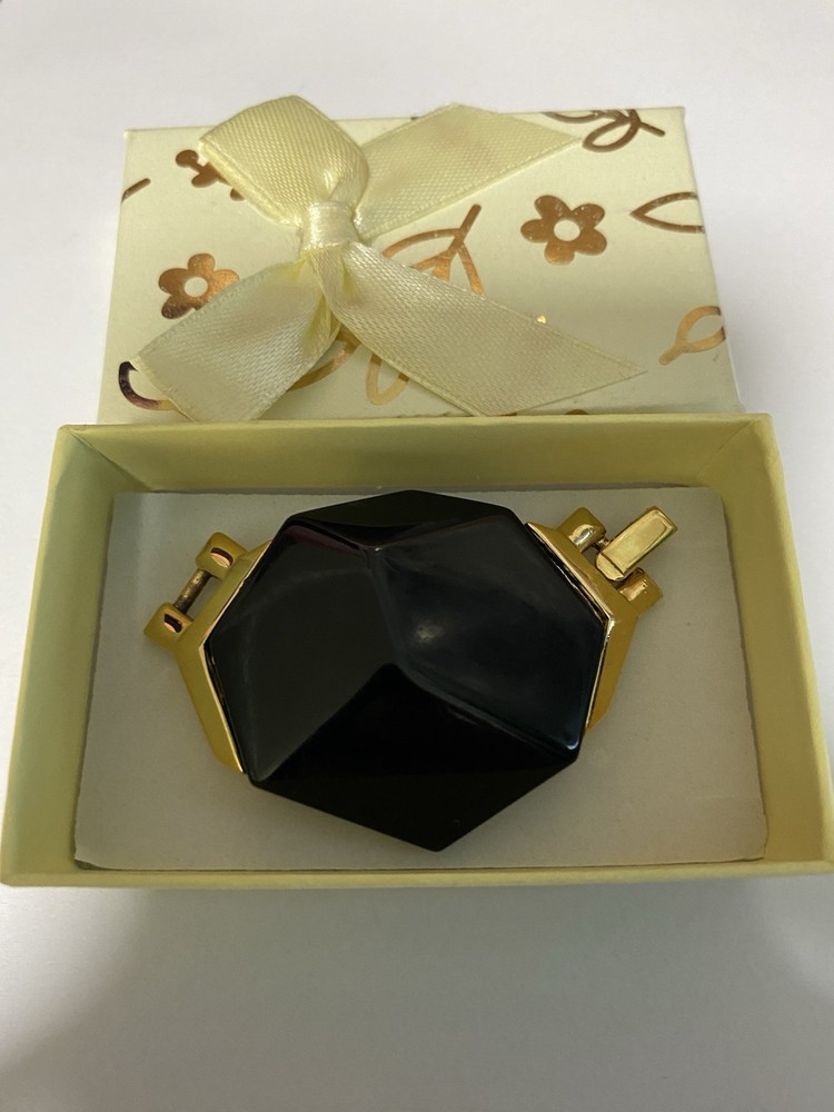 Vintage Trifari Black Rhinestone & Gold Tone Pendant – No Chain, Rare