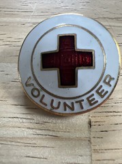 Vintage Enameled Gold Tone Metal Red Cross Volunteer Pin or Brooch