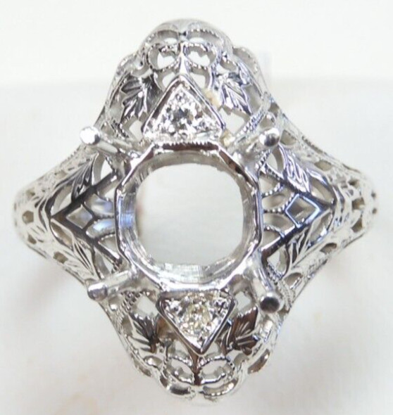 Antique Belais Filigree Engagement Mounting Hold 7MM-9.5MM 18KW Ring Size 5.25