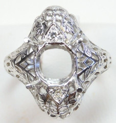 Antique Belais Filigree Engagement Mounting Hold 7MM-9.5MM 18KW Ring Size 5.25