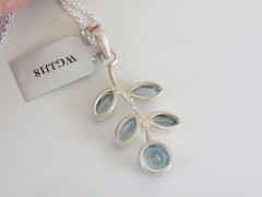 Sterling Silver 925 Natural Heated Blue Topaz Vine Branch Pendant Necklace