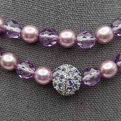 Vintage Joan Rivers Lavender Glass Pearls Crystal Beaded Necklace, Screw Clasp