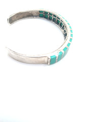 Vintage Sterling Silver Turquoise Southwest Style Channel Set Cuff Bracelet