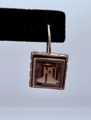 Vintage Square Sterling Silver and Smoky Quartz Drop Earrings Marked 925
