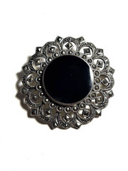 Vintage 2″ Marcasite Black Onyx Silver Brooch 925