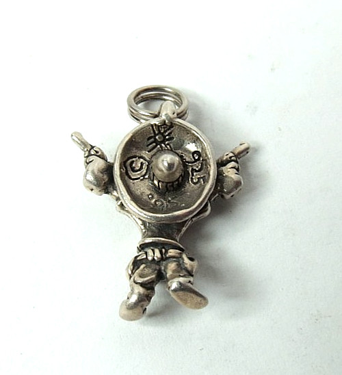 VTG 925 STERLING SILVER 3D MEXICAN PONCHO VILLA GUNMAN CHARM PENDANT 21MM HIGHT