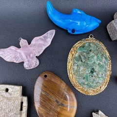Vintage Gemstone Pendant Charm Lot Jade Quartz Agate Tigers Eye Jasper 25+