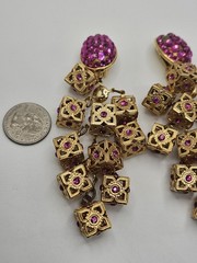 As Is Repair Vintage Retro Goldntone Pink Crystals Dangle Clip On Earrings
