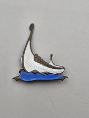 Albert Scharning Norway Sterling Guilloche Enamel Viking Ship Brooch