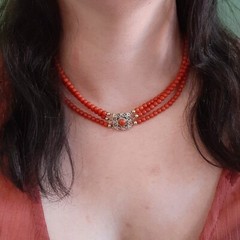 BEAUTIFUL ANTIQUE RED CORAL BEADS NECKLACE WITH 14K GOLD CLASP | 39 CM