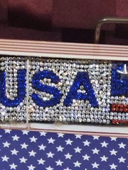 Vintage USA Flag Rhinestone Cuff Bracelet Red White Blue Patriotic 4th of July