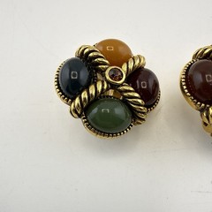 Vintage Joan Rivers Earrings Cable Multi Gem Cabochon Imitation Jade CLIP ON