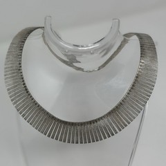 Vintage Sterling Silver 925 Italy Etched Fan Fringe Collar Necklace 15.5” 36.1g