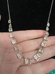 VTG Art Deco Clear Glass Small Square Stamp Platoon Necklace 15”