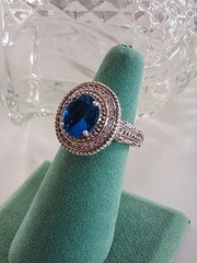 Vintage Art Deco London Blue Topaz CZ Halo Cocktail Ring Size 7 Sterling Silver
