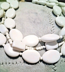 Vintage Chunky White Acrylic Bead Layered Necklace Multi Strand Statement 16″