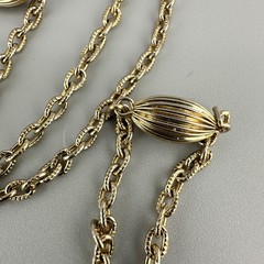 Vintage Flapper Chain Necklace Gold Tone Textured Cable Link Oval Station Bead