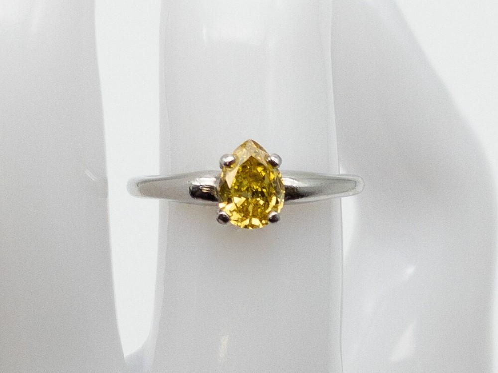 Orange Blossom .75ct Mine Pear Cut FANCY INTENSE YELLOW Diamond Platinum Ring