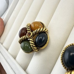 Vintage Joan Rivers Earrings Cable Multi Gem Cabochon Imitation Jade CLIP ON