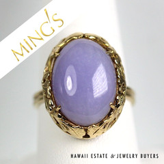 Ming’s Hawaii Lavender Jade Cabochon 14K Yellow Gold Ring Size 9