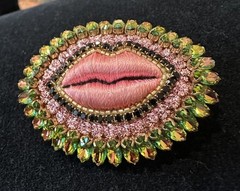 Celeste Mogador/ Bisou Vole/Stolen kiss brooch/French pin/Silk hand embroidered