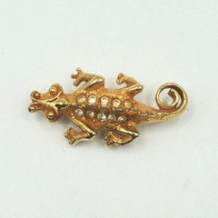 Crocodile Alligator Gator Gold Tone Rhinestones Brooch Pin