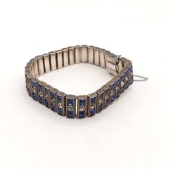 Art Deco Sterling Silver Blue Rhinestone Tennis Bracelet 6.25in Leach & Miller