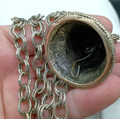 Vintage Art Pepper Necklace Bell Pendant Silver Tone Chunky Raised Detail Signed