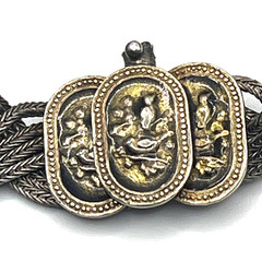 VTG Russian Bracelet Sz 6.75 Multi-strand Foxtail Chains & Oval Niello Panel 925