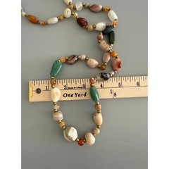 Vintage Beggars Bead Necklace 34″ Opera Long Polished Stones Colorful Heavy