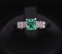 Fine Vintage 0.60ct Colombian Emerald & 0.20ct Diamond Platinum Ring Size 7
