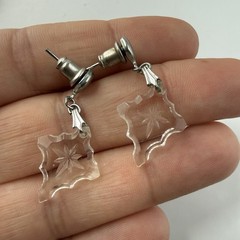 Vintage Cut Crystal Clear Glass Etched Starburst Dainty Dangle Earrings