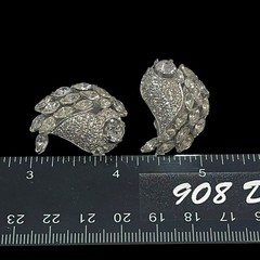 Vtg JOMAZ Earrings Joseph Mazer Clip On Marquis Shaped Rhinestones & Pave Swirls