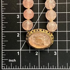 Chinese Export Blush Pink Carved Rose Quartz Necklace Floral Pendant 17 Inches