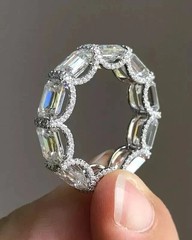 Art Deco Style Emerald Lab Created Diamond Engagement 14K White Gold Finish Ring
