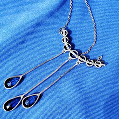 Original STERLING SILVER 925 Deco Modernist Rare Necklace Vintage Sapphire Paste