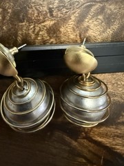 Givenchy Paris New York Brushed Gold and Silver Caged Ball Pierced Earrings